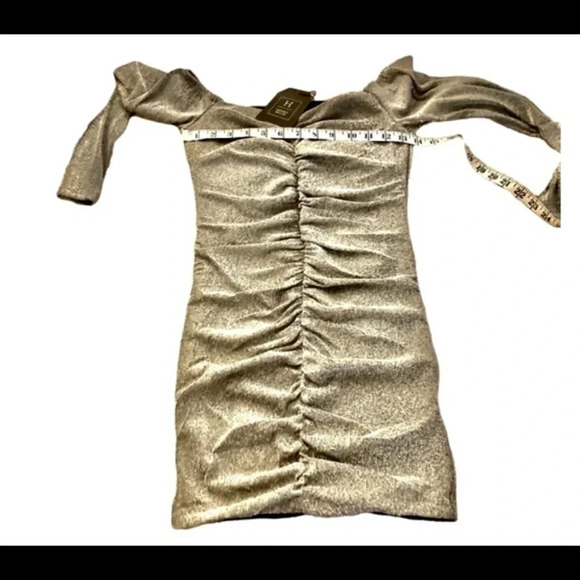 Lurux Long Sleeve Shimmering Silver Off Shoulder Bodycon Dress S L - Picture 3 of 7